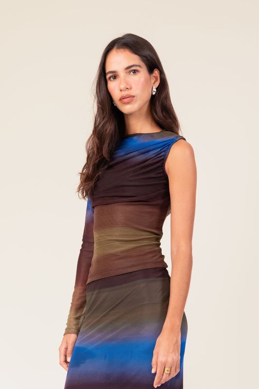 Blusa Tule Manga Floresta