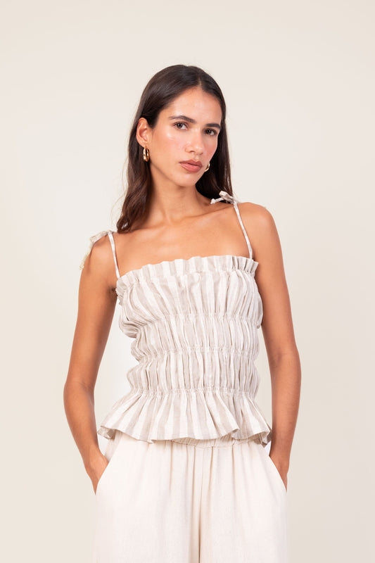 Blusa Lastex Listras Mocha