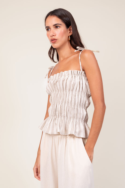 Blusa Lastex Listras Mocha