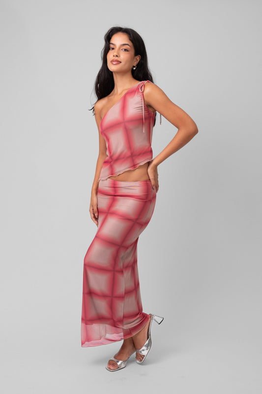 Saia Tule Xadrez Pink