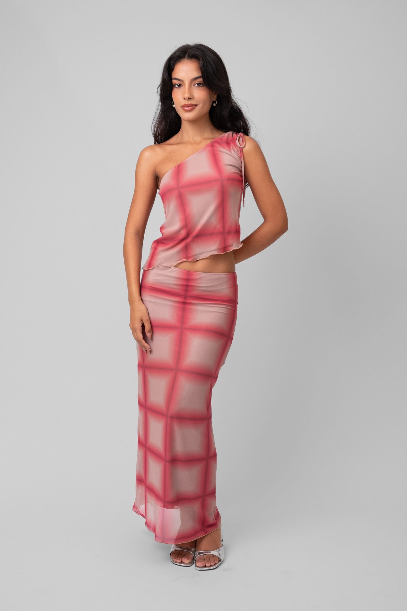 Saia Tule Xadrez Pink