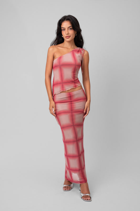 Saia Tule Xadrez Pink