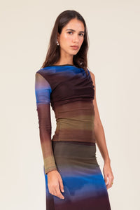 Blusa Tule Manga Floresta