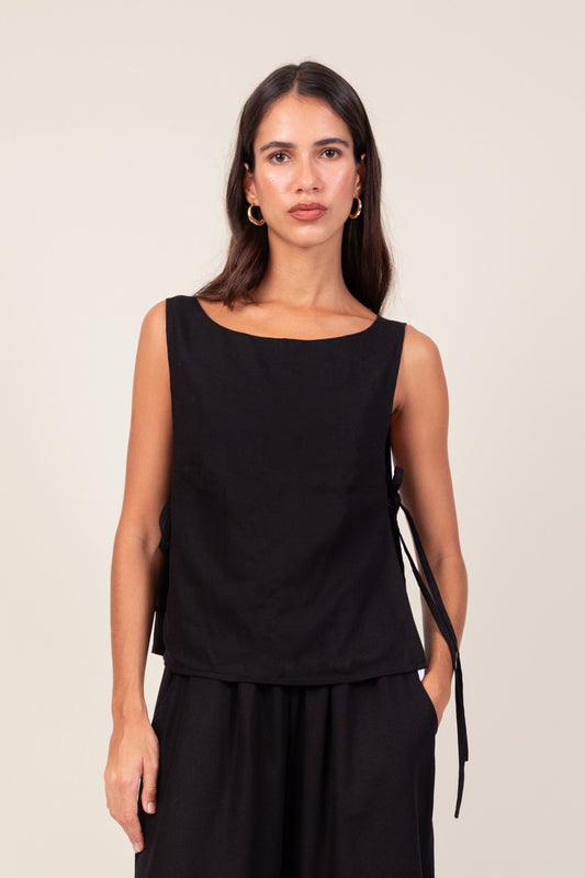 Blusa Laço Linho Preta