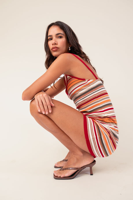 Vestido Listras Tricot Caena