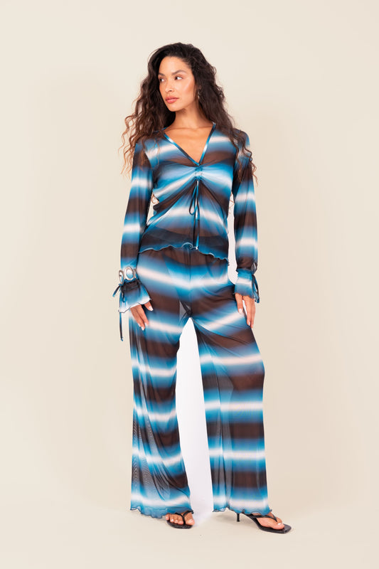 Blusa Franzida Tule Celeste