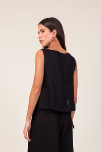 Blusa Laço Linho Preta