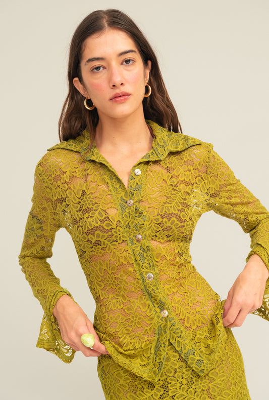 Blusa Botão Renda Moss