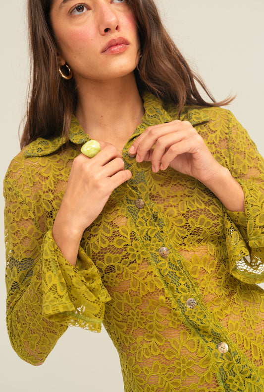 Blusa Botão Renda Moss