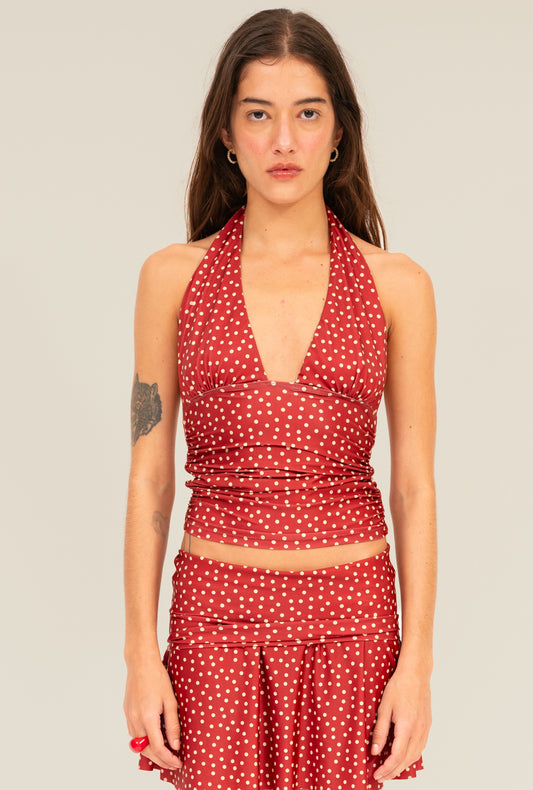 Blusa Halter Poá Vermelho